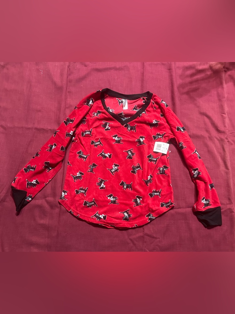 Go Couture Red & Black Dog-Print V-Neck Top and Pants Pajama set